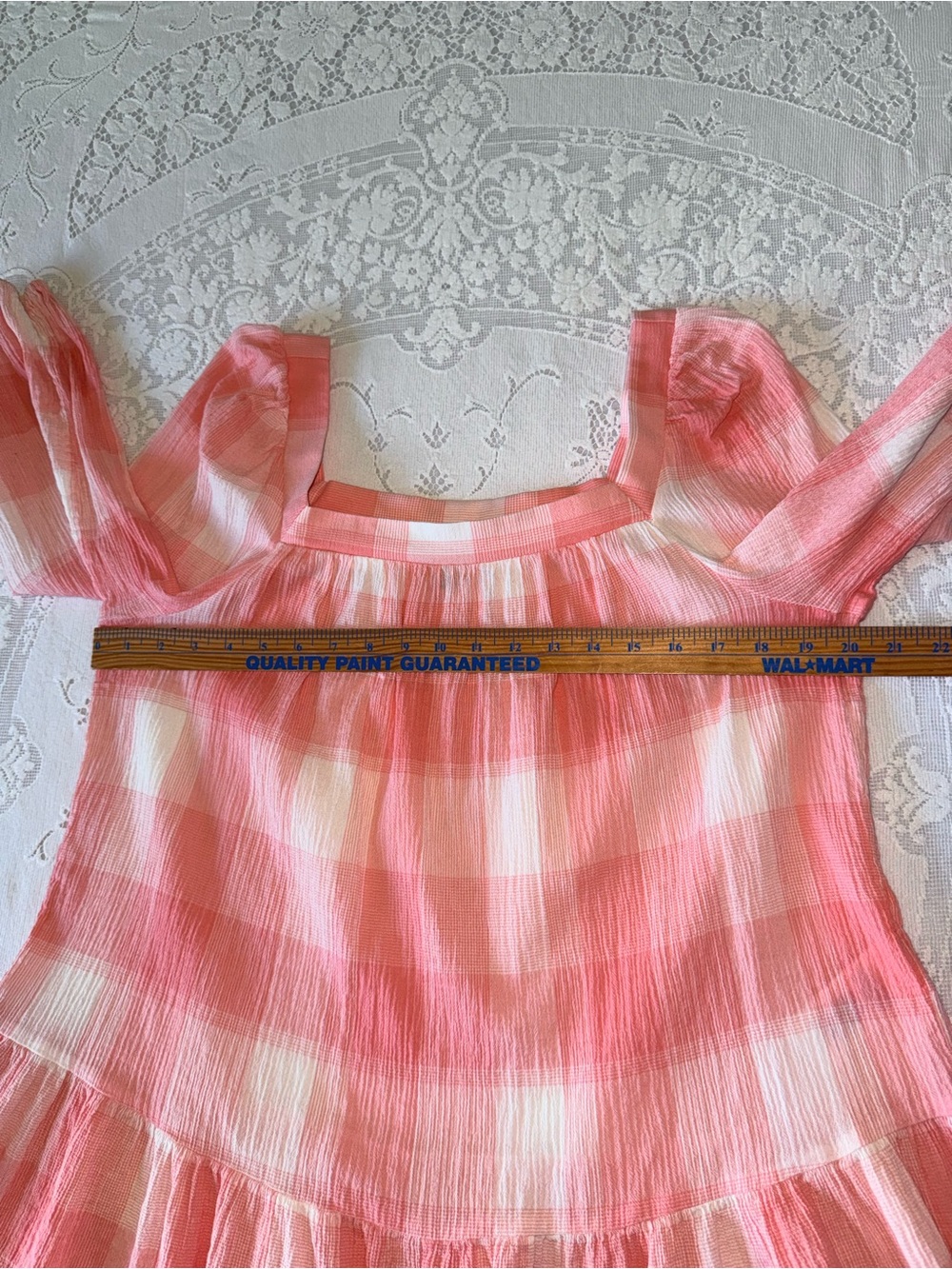 CHAPS‎ Pink White Gingham Cotton Plaid Square Neck Peasant Blouse Boho Top XL - Picture 6 of 13